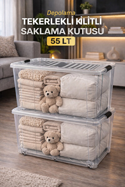 LOREMPBOX 55 Lt Wheeled Lockable Storage Box 2 Pieces Storage Organizer