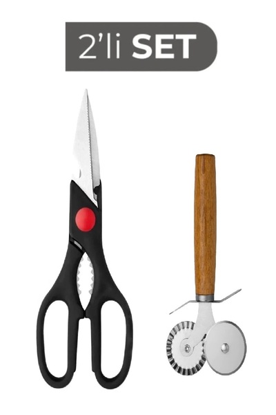 ZUZU MADE Paslanmaz Çelik Çok Amaçlı Mutfak Makası Ve Bambu Saplı Çift Bıçakl...