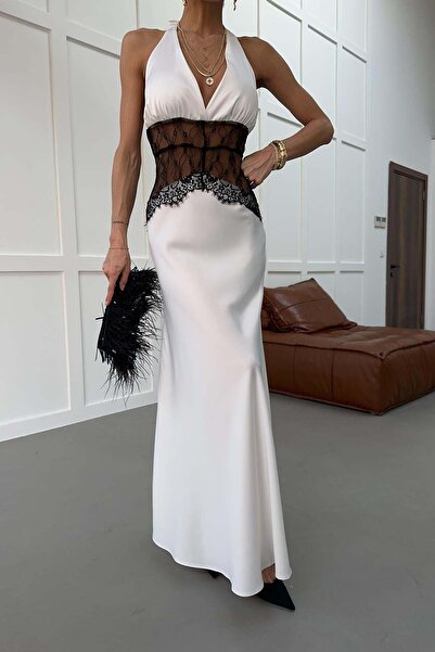 mylove Lace Waist Detail Satin Long Dress White