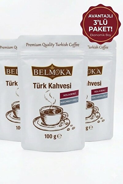 BELMOKA Kolojen ve Magnezyum Katkılı Türk Kahvesi 3'lü Avantaj Paketi ( 100 g...