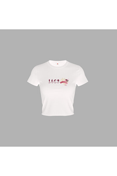 Kadın Yumuşak Ve Esnek Kumaşlı Bisiklet Yaka Baskı Detaylı Baby T-Shirt