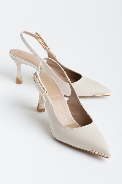 Dilimler Ayakkabı Stiletto toc stiletto u din satin bej pentru femei cu acces...