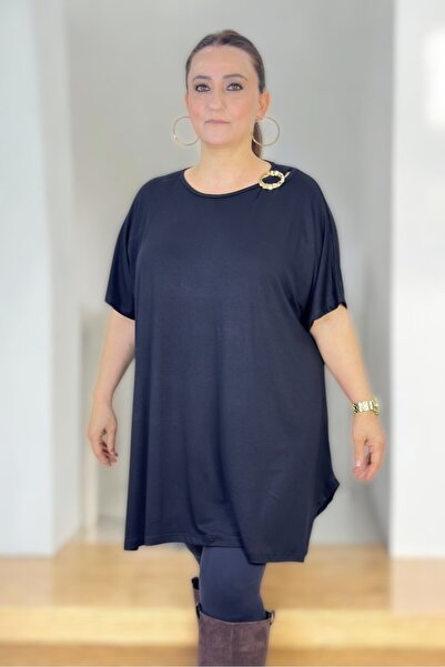 yagmurberen Broch Detail Cyclone Neck Short Sleeves Loose Fit Viscose Fabric ...