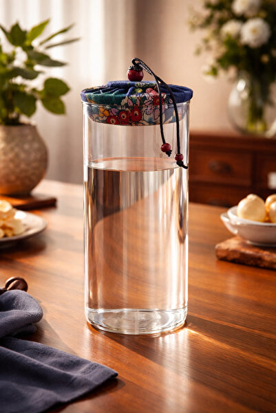 MAKRİ HOME 1000 ml Borosilicate Glass Airtight Dark Blue Fabric Covered Jar w...