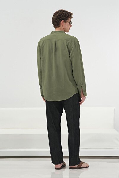 GIESTO Drapey Regular Fit Khaki Voile Shirt