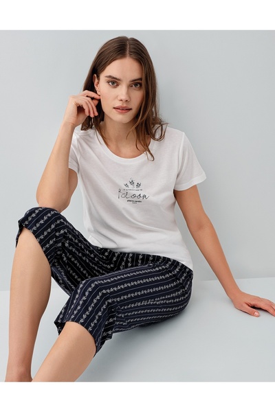 Pierre Cardin Μοντάλ Γυναικείο σετ πιτζάμες κάπρι με κοντά μανίκια Βαμβάκι τε...