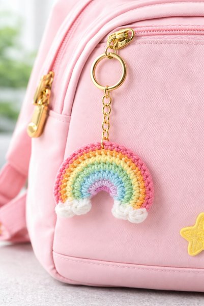 DoviCo Handmade Knitted Rainbow Keychain Bag Ornament Amigurumi Bag Charm