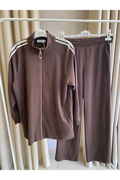 Nuss 1092 Yanı Şerit Detaylı Pantolonlu Takım Kahverengi