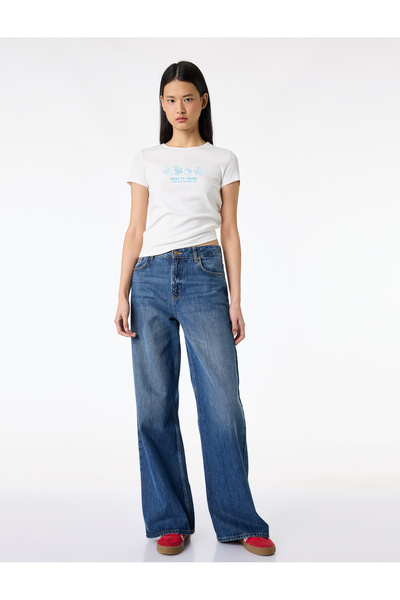 Koton Βαμβακερό T-Shirt με κοντό μανίκι με λαιμόκοψη