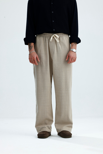 ATE STUDIOS Men's Elastic Waist Baggy Fit Linen Trousers