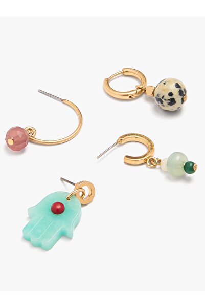 PARFOIS Taşlı Asimetrik Halka Küpe Seti