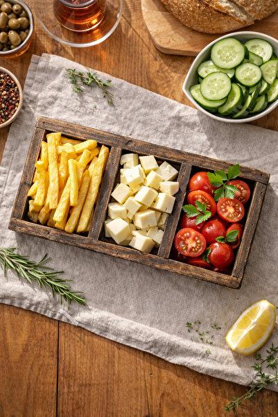 The N Wood 3-Compartment Wooden Breakfast Presentation Plate |   Natural Wood...