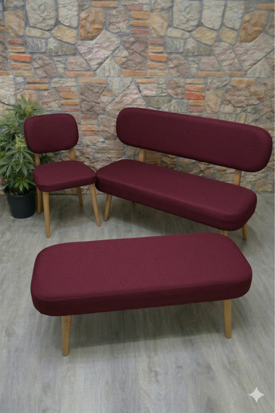 kılıfteks Lakos Bench + 1 Puf + 2 Elma Sandalye Kılıfı Seti – %100 Bambu Pamu...