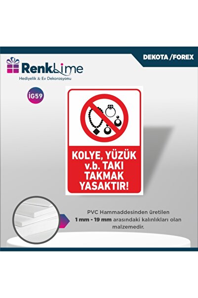 renklime Warning Sign - Wearing Jewelry Is Prohibited