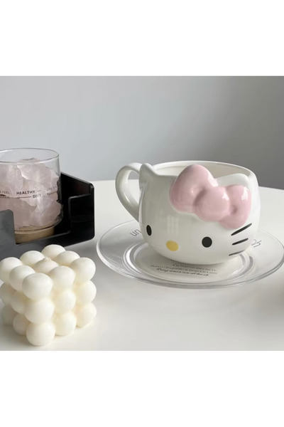 Mihristore 3D Hello Kitty Tasarımı Porselen Kupa Bardak Sevimli Pembe Hello K...