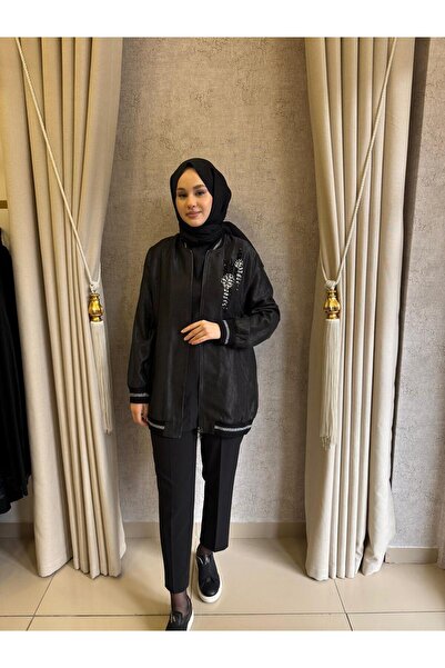 Nuss 6038 Yaka Boncuk İşlemeli Kap Siyah