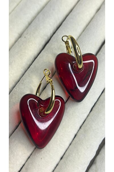 Store İtalyan Tarzı Murano Esintili Kırmızı Kalp Küpe