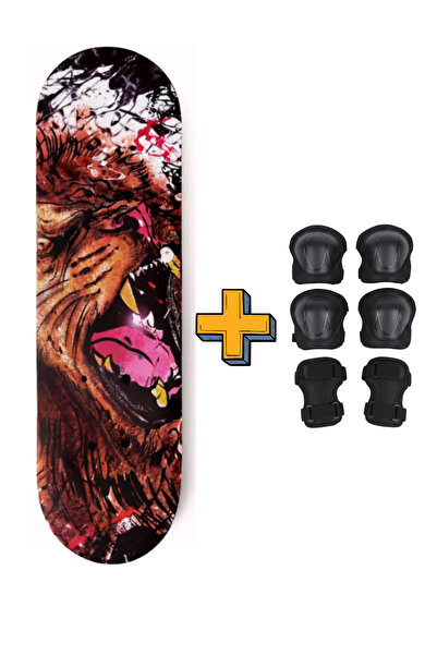 düşler oyuncak dünyası Ahşap Kaykay Orta Boy 60cm ve Dizlik Dirseklik Eldiven...