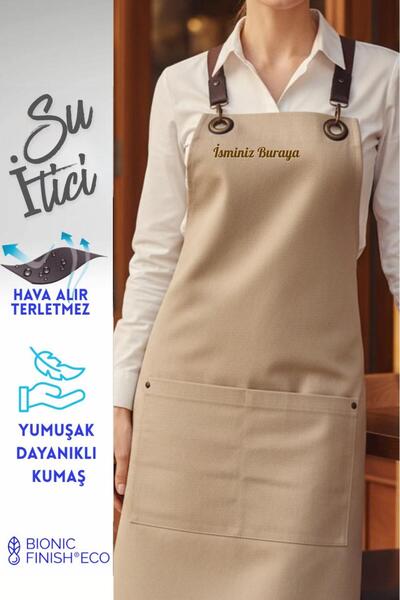 Monki Haus Kişiye Özel isim Nakışlı Önlük Çapraz Mutfak Kafe Chef Barista Gar...