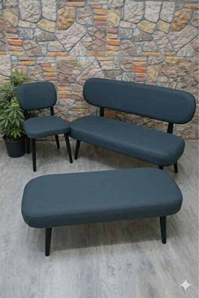 kılıfteks Lakos Bench + 1 Puf + 2 Elma Sandalye Kılıfı Seti – %100 Bambu Pamu...