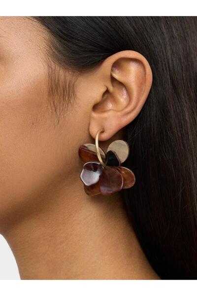 PARFOIS Çift Çiçek ve Taş Efektli Maxi Halka Küpe