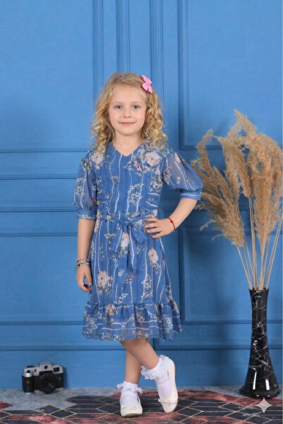 mj kids Floral Print Girls' Summer Chiffon Dress Casual Stylish Dress 5-8 Yea...