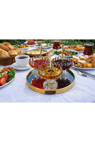 VonaHome Mirrored Round Tray Gold Color Metal - Ø20Cm + 3 Glass Presentation ...