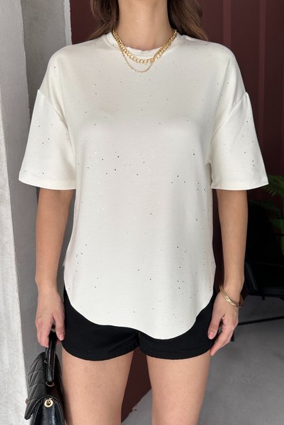queencity Women's Soft-Textured Silvery Basic T-Shirt