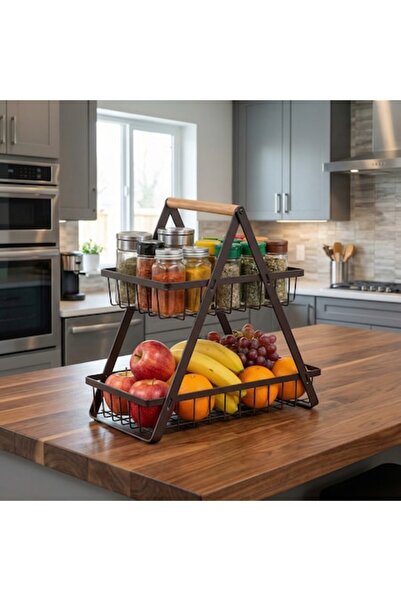 JUMAK Ράφι οργάνωσης Premium, 2 επίπεδα, ξύλινη λαβή, μαύρο, 30x18x32cm