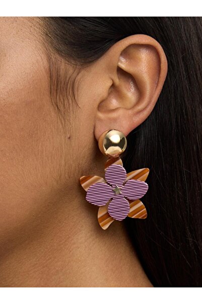 PARFOIS Çiçek ve Çizgili Uzun Küpe