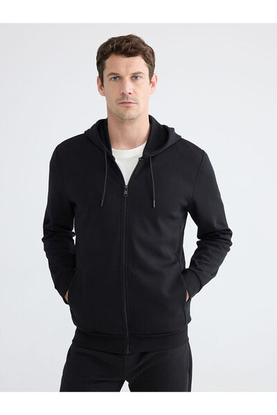 LC Waikiki Black Hooded Men's Zippered Sweatshirt