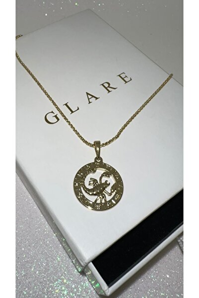 GLARE JEWELRY CO قلادة من الفولاذ المقاوم للصدأ باللون الذهبي مع رمز علامة كريب