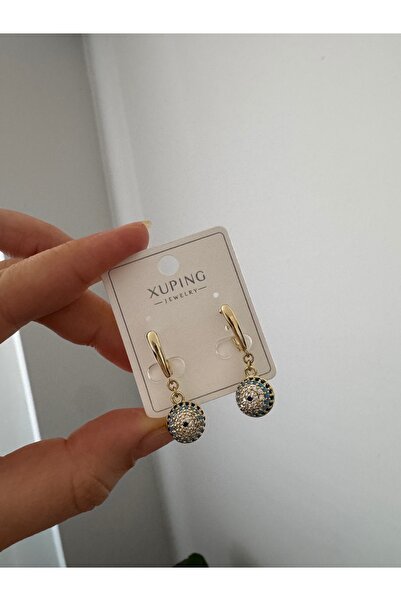 XUPİNGG 14 K GOLD RENK ZİRKON TOP NAZAR XUPİNG KÜPE