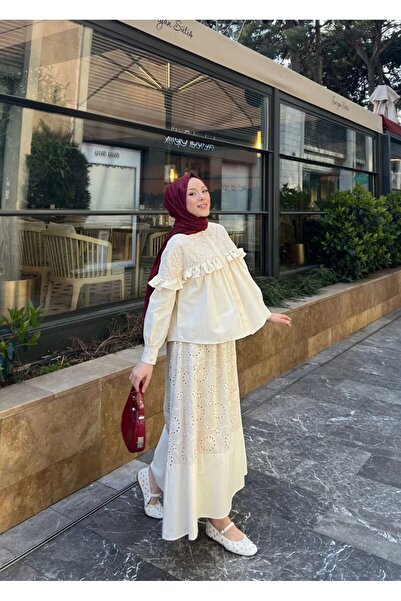 Nes Moda Fırfırlı Taş İşlemeli Etek Gömlek Takım