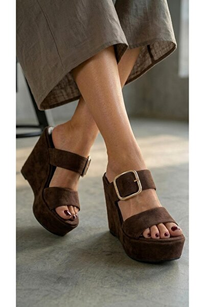 Modanizm Ream Kahverengi Dolgu Topuklu Terlik