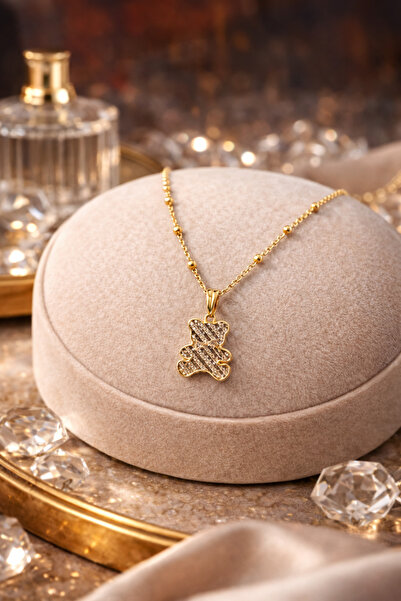 LUNEVA AKSESUAR قلادة زيركون مرصّع بالأحجار على شكل دب تيدي - قلادة نسائية بل...