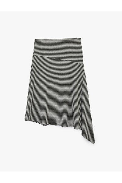 Koton Asymmetrical Cut Viscose Blend Regular Waist Midi Skirt