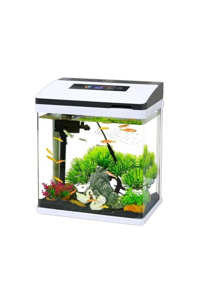 Pufeit حوض أسماك مكتبي - إضاءة LED مدمجة بسبعة ألوان ومقياس حرارة رقمي