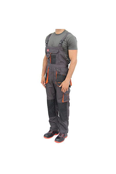 Interbabis Pantaloni de lucru din tercot cu pieptar, 270 gsm, Classic, gri-ne...