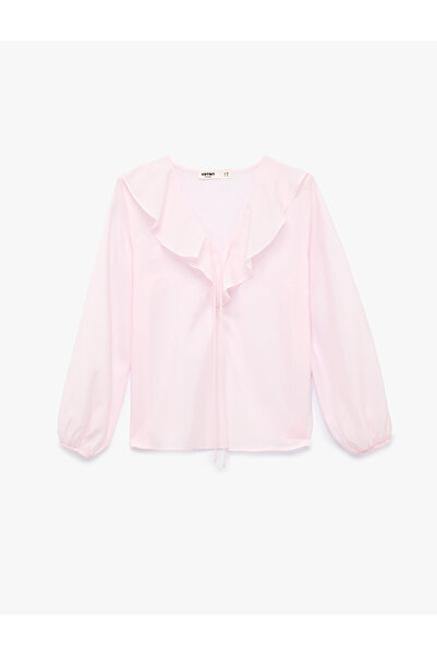 Koton Drawstring Flywheel Detailed Long Sleeve V-Neck Blouse