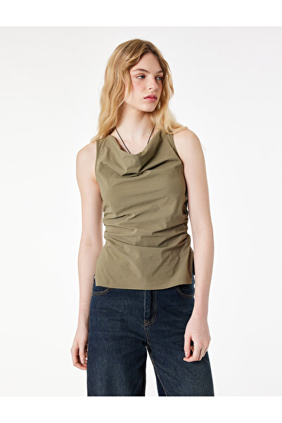 Koton Parachute Fabric Ruched Degaje Collar Sleeveless Blouse