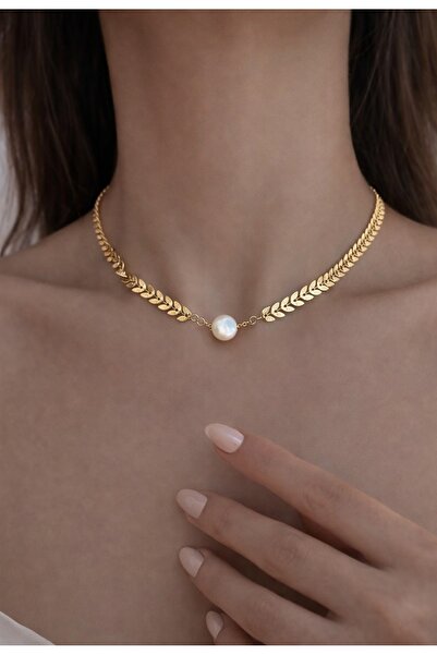 TakıConcept Ortası İncili Helen Vintage Zincirli Choker Kadın Kolye