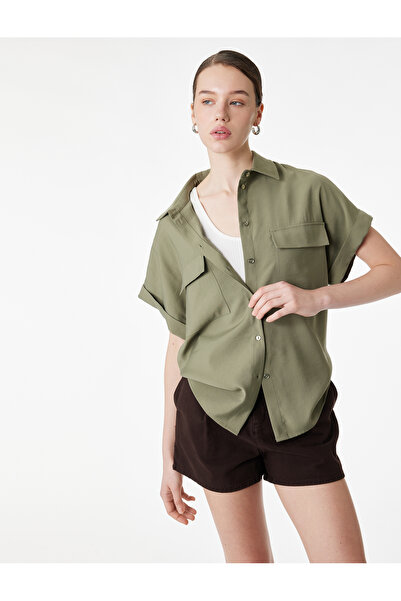 Koton Сорочка звичайного крою з віскозної тканини купро з короткими рукавами ...