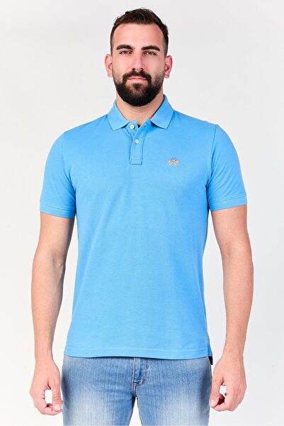 La Martina Men Regular Fit Embroidered Logo Short Sleeve Polo Shirt, Blue