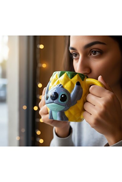 Kuzey Tacı Stitch Themed Pineapple Figured Porcelain Mug – Special Design Cha...