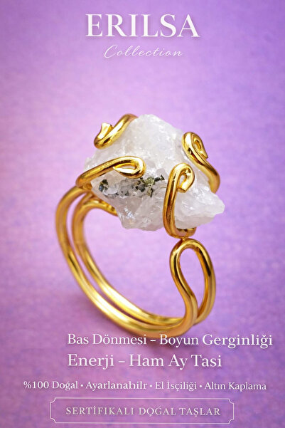 Erilsa Certified Dizziness and Neck Strain Energy Ring – Raw Moonstone – Adju...