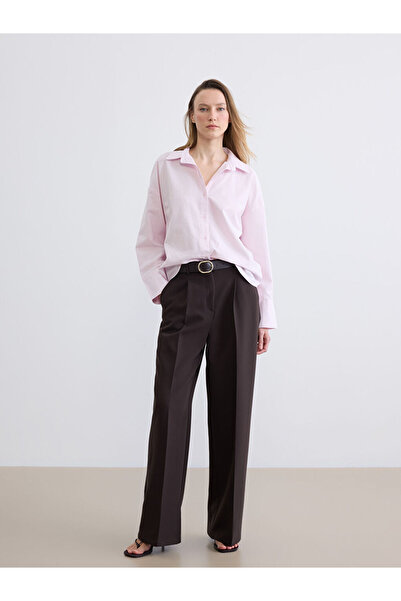 LC Waikiki Γυναικείο παντελόνι από ύφασμα με πιέτες LCW Vision σε καφέ χρώμα ...