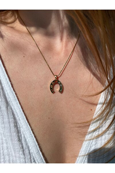 Hora Zirkon Taş Detaylı At Nalı Gold Çelik Kolye