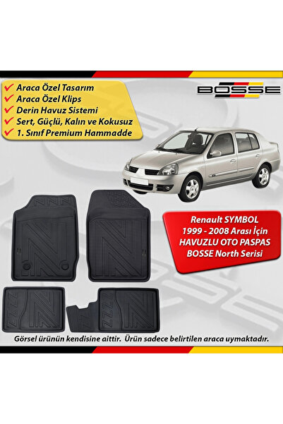 BOSSE North Renault Symbol Paspas Araca Özel 1999-2008 Derin Havuzlu 3D Paspa...