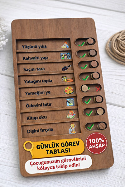 ydn Çocuklar İçin Ahşap Görev Tablosu, Yapılacaklar Listesi 17x12 cm